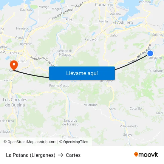 La Patana (Lierganes) to Cartes map