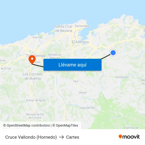 Cruce Vallondo (Hornedo) to Cartes map