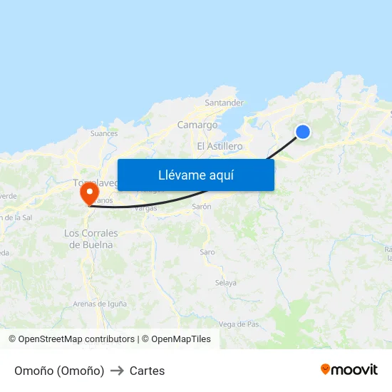 Omoño (Omoño) to Cartes map