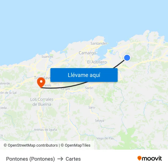 Pontones (Pontones) to Cartes map