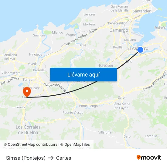 Simsa (Pontejos) to Cartes map