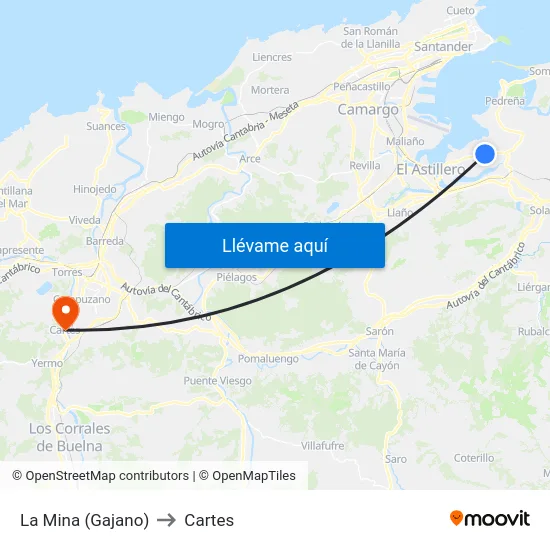 La Mina (Gajano) to Cartes map