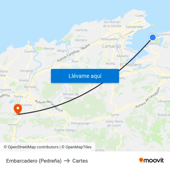 Embarcadero (Pedreña) to Cartes map