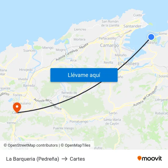 La Barqueria (Pedreña) to Cartes map