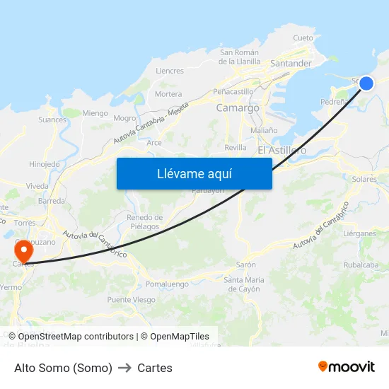 Alto Somo (Somo) to Cartes map