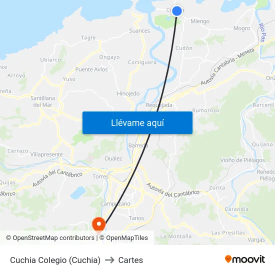 Cuchia Colegio (Cuchia) to Cartes map