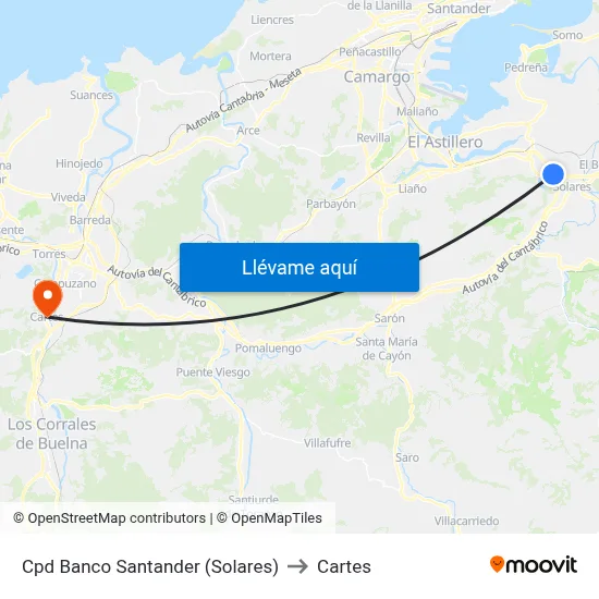 Cpd Banco Santander (Solares) to Cartes map