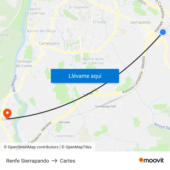 Renfe Sierrapando to Cartes map