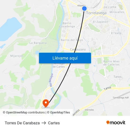 Torres De Carabaza to Cartes map