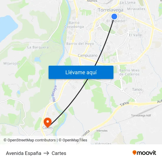 Avenida España to Cartes map