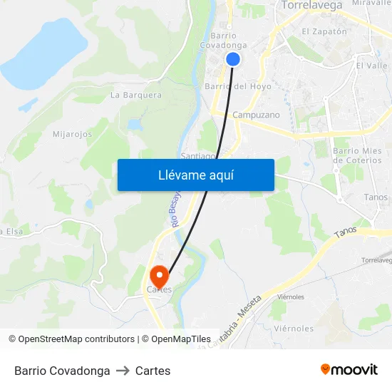 Barrio Covadonga to Cartes map