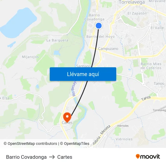 Barrio Covadonga to Cartes map