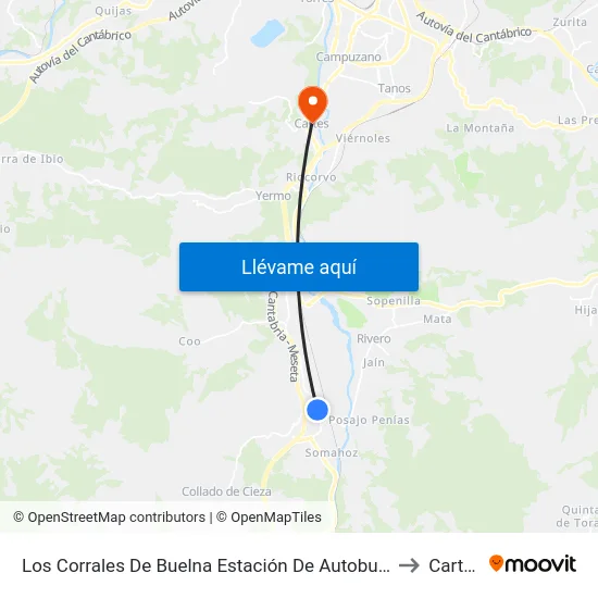 Los Corrales De Buelna Estación De Autobuses to Cartes map
