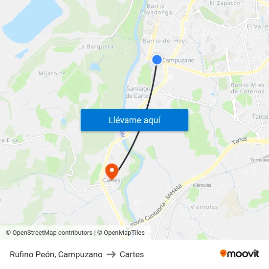 Rufino Peón, Campuzano to Cartes map