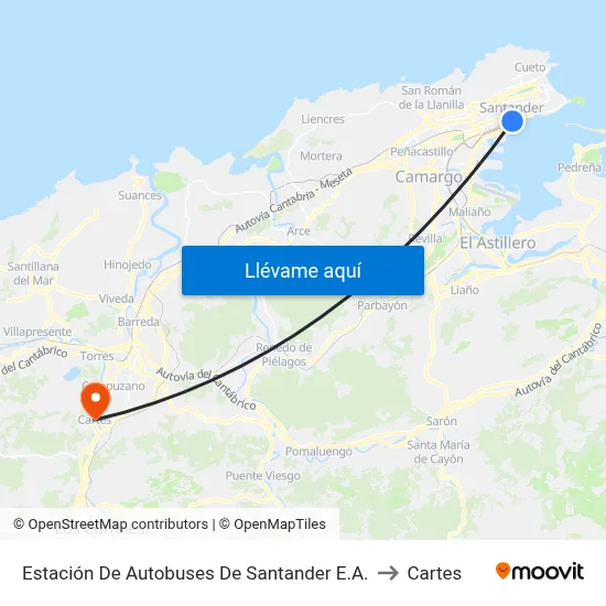 Estación De Autobuses De Santander E.A. to Cartes map