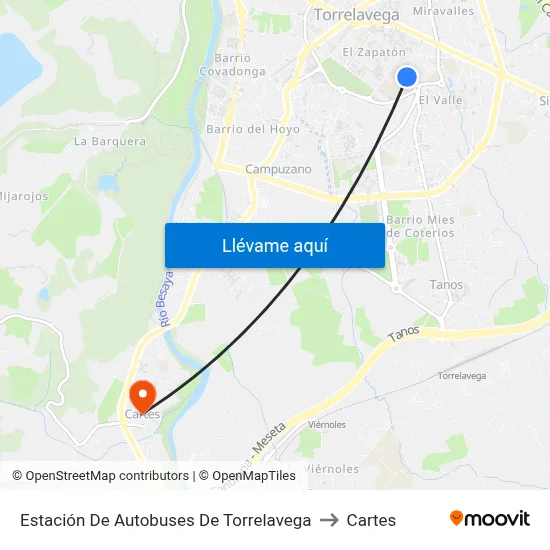 Estación De Autobuses De Torrelavega to Cartes map