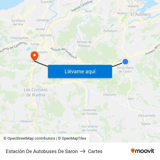 Estación De Autobuses De Saron to Cartes map