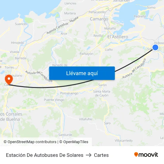 Estación De Autobuses De Solares to Cartes map