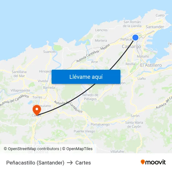 Peñacastillo (Santander) to Cartes map
