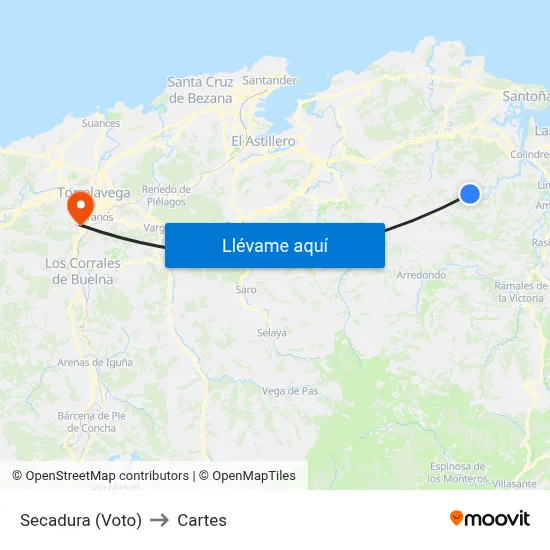 Secadura (Voto) to Cartes map