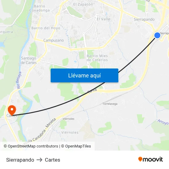 Sierrapando to Cartes map