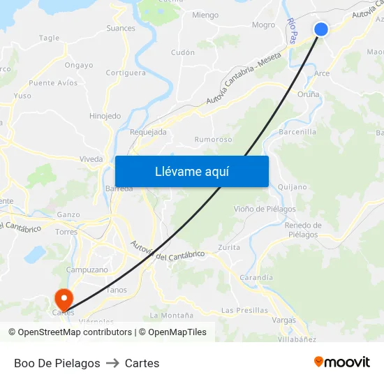 Boo De Pielagos to Cartes map