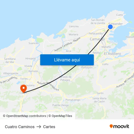 Cuatro Caminos to Cartes map