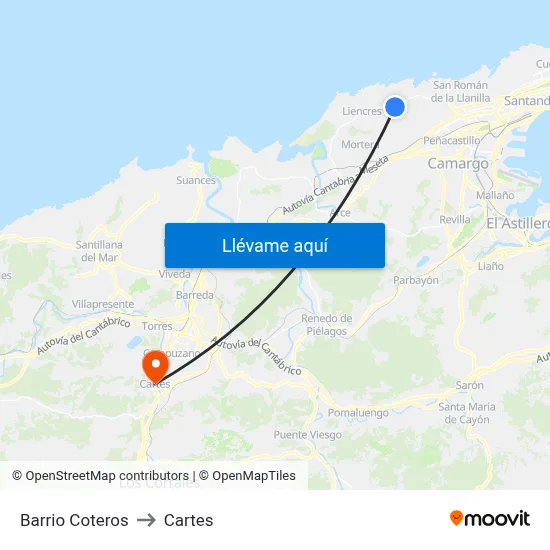 Barrio Coteros to Cartes map