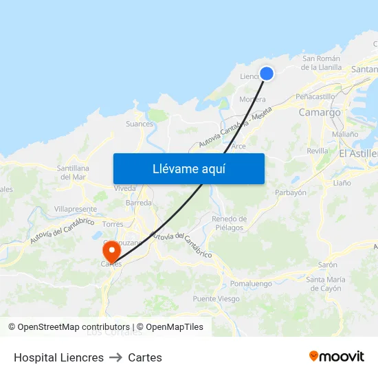 Hospital Liencres to Cartes map
