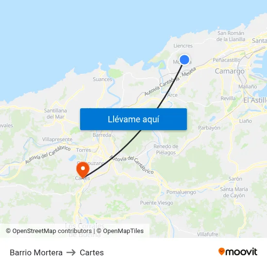 Barrio Mortera to Cartes map