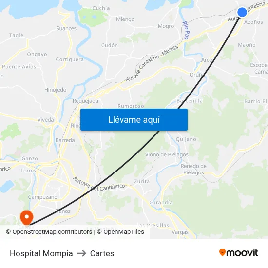 Hospital Mompia to Cartes map