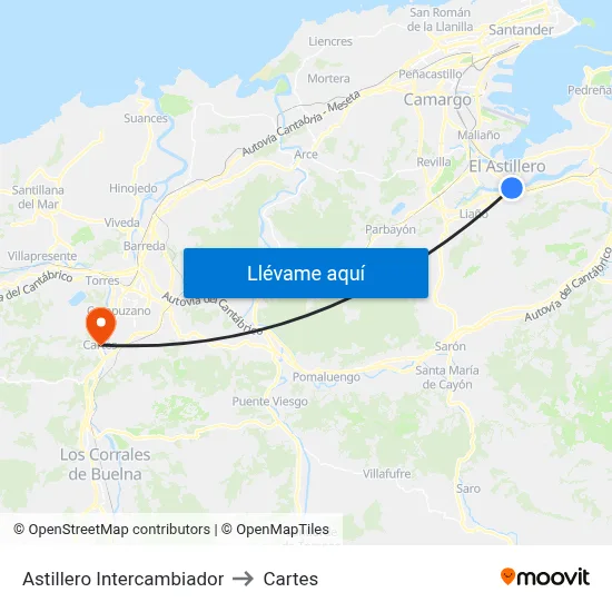Astillero Intercambiador to Cartes map