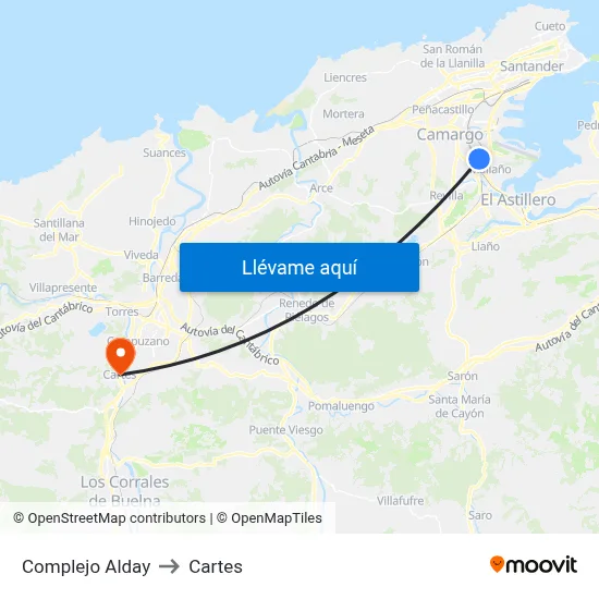Complejo Alday to Cartes map