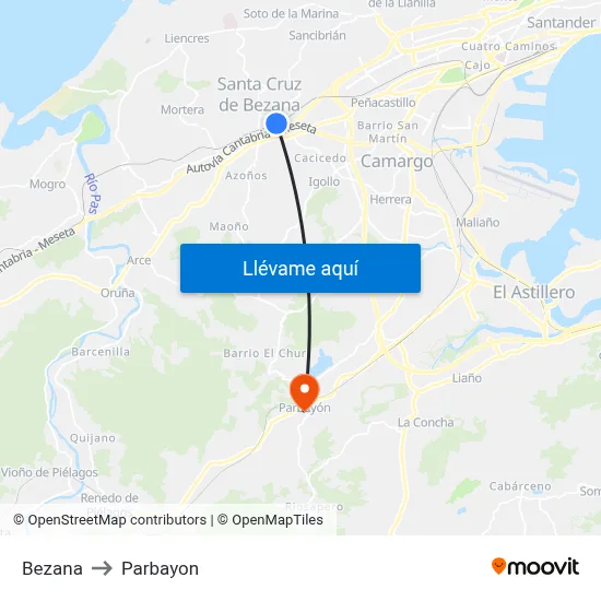 Bezana to Parbayon map