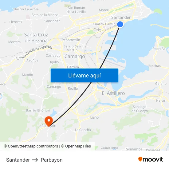 Santander to Parbayon map