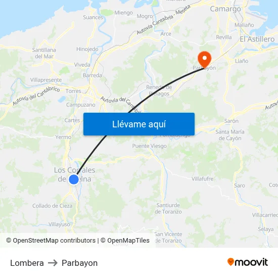 Lombera to Parbayon map