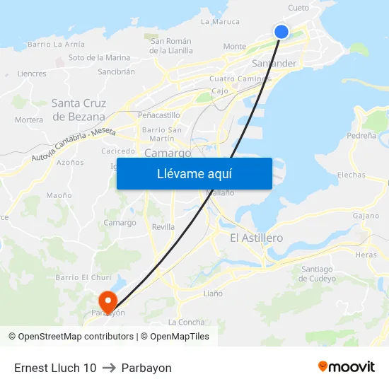 Ernest Lluch 10 to Parbayon map