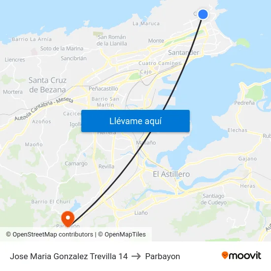 Jose Maria Gonzalez Trevilla 14 to Parbayon map