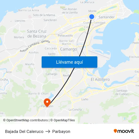 Bajada Del Caleruco to Parbayon map