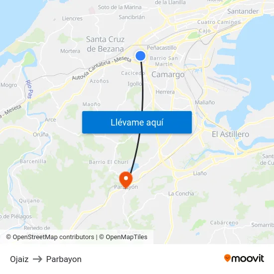 Ojaiz to Parbayon map