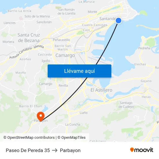 Paseo De Pereda 35 to Parbayon map