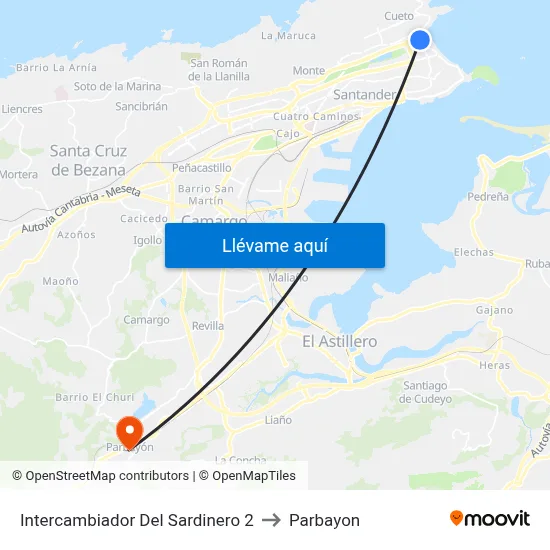 Intercambiador Del Sardinero 2 to Parbayon map