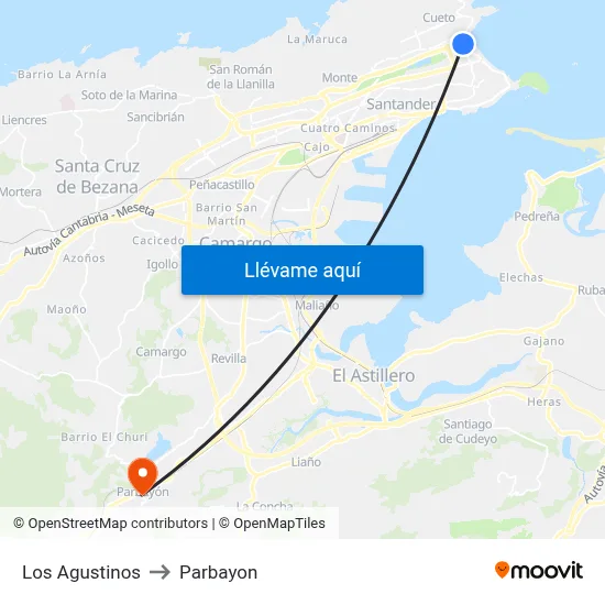 Los Agustinos to Parbayon map