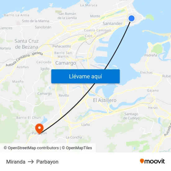 Miranda to Parbayon map