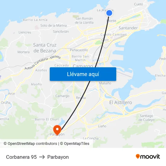 Corbanera 95 to Parbayon map