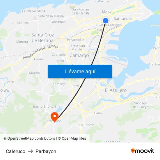 Caleruco to Parbayon map