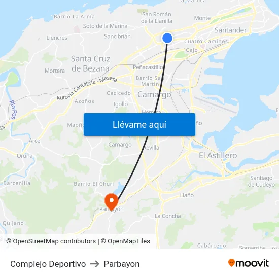 Complejo Deportivo to Parbayon map