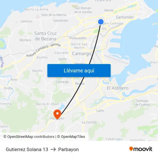 Gutierrez Solana 13 to Parbayon map