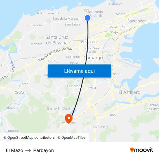 El Mazo to Parbayon map