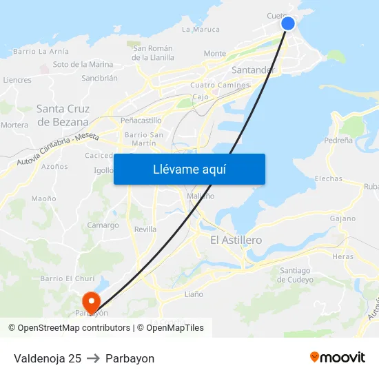 Valdenoja 25 to Parbayon map